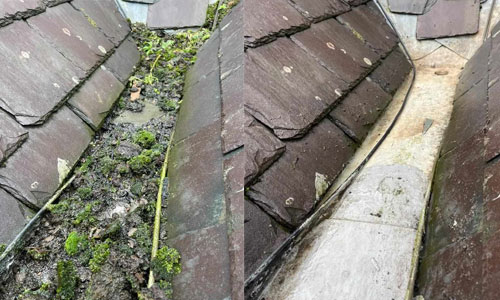 gutter-clear-1 Before and after gutter cleaning on a property in Winchester
